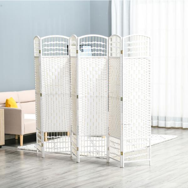 Biombo de 6 Paineis Separador de Ambientes Dobrável 242x170cm Divisória de Habitações de Fibra de Papel Branco