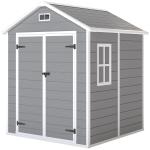 Abrigo de Jardim em Resina 182x151x219 cm com Piso Janela Ventilação Portas Duplas Cinzento