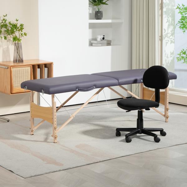 Marquesa de Massagem Dobrável com Estrutura de Madeira Altura Regulável e Bolsa de Transporte 186x60x61 - 87 cm Roxo