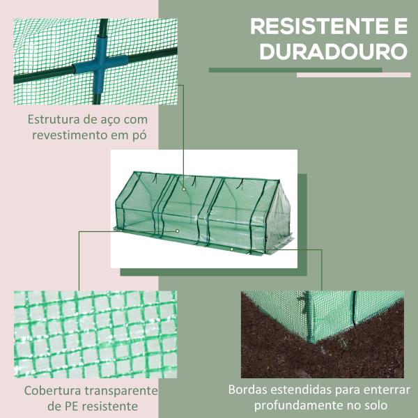 Estufa de Jardim Terraço 270x90x90 cm Tipo Casa Tubo de Aço com 3 Janelas Estufa Pequena para Cultivo de Plantas Verde