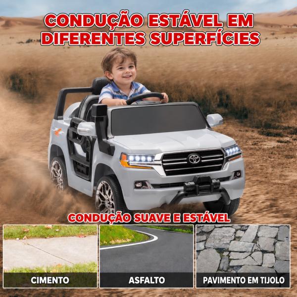 Carro Elétrico para Crianças Toyota Land Cruiser 12V com Faróis Buzina Arranque Lento e Música MP3 107x65x55,5 cm Cinza