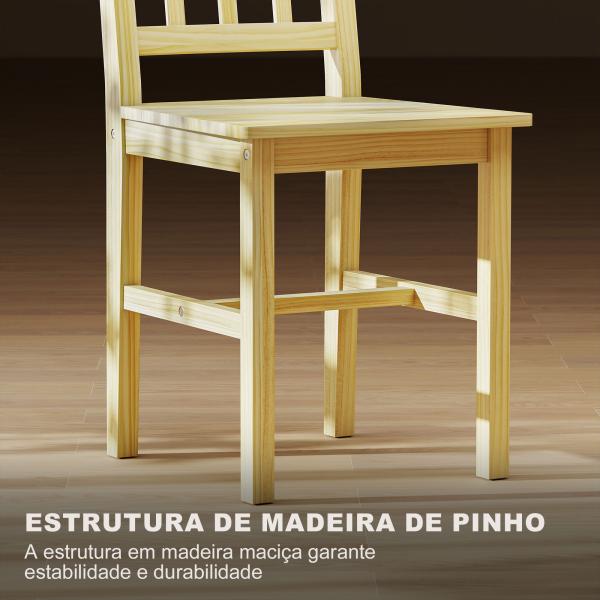 Conjunto de 2 Cadeiras de Sala de Jantar com Encosto de Ripas Estrutura de Madeira de Pinho 41x46,5x85,5 cm Madeira