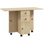 Mesa de Jantar Dobrável com Rodas Mesa Abatível com 2 Gavetas e Armário Mesa Auxiliar Multifuncional 120x60x76,5 cm Madeira