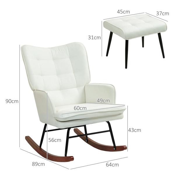 Conjunto de Poltrona Baloiço com Apoio para os Pés Poltrona Relax com Almofada Acolchoada e Anti - Tombo 64x89x90 cm Bege