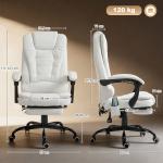 Cadeira de Escritório com 7 Pontos de Massagem com Apoio para os Pés Retrátil, Altura Ajustável, Comando Remoto e Tecido PU Branco