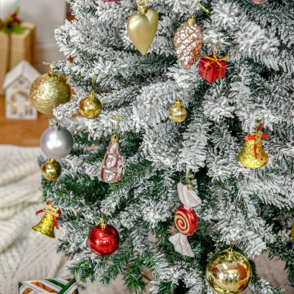 Árvore de Natal 225 cm Árvore de Natal Artificial Nevado com 738 Ramos e Suporte de Metal Verde e Branco