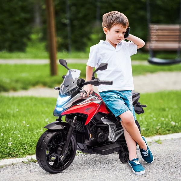 Moto Elétrica para Crianças de 3 - 6 Anos com Licença Honda com USB MP3 Luz LED e Velocidade 3 km/h Carga 30 kg Vermelho