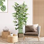 Planta Artificial em Vaso de Madeira de Pinho 180cm Bambu Artificial com 1640 Folhas Realistas 35x10x180 cm Verde