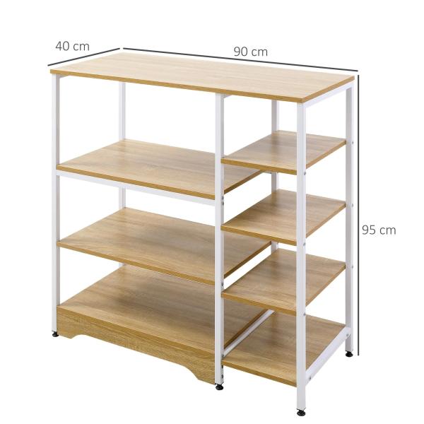 Estante Multiuso com 7 Prateleiras de Armazenamento para Utensílios Livros Plantas 90x40x95cm Madeira Natural