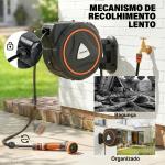 Carretel de Mangueira Retrátil 23+2 m com 12 Modos de Pulverização Bloqueio Automático Retração Controlada Suporte Laranja