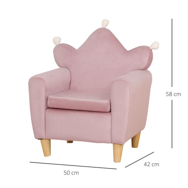 Poltrona Infantil Mini Sofá para Crianças Acima de 3 Anos com Assento Acolchoado Apoio para os Braços 45kg 50x42x58cm Rosa