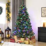 Árvore de Natal 210 cm com Luzes LED 9 Modos de Iluminação 1160 Ramos e Neve Artificial Verde