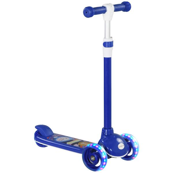 Trotinete para Crianças Trotinete com 3 Rodas LED Altura Ajustável Carga 25 kg 52x29x63 - 76 cm Azul