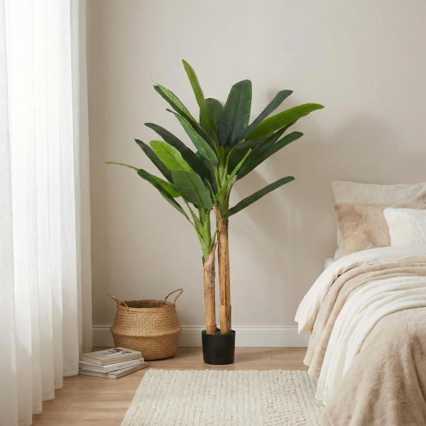 Planta Artificial de Bananeira 150 cm com Vaso - Ideal para Decoração de Interiores - Cor Verde
