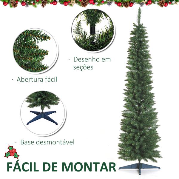 Árvore de Natal Artificial 210cm Ignífugo com 499 Pontas de Ramo PVC Decoração de Natal para Interiores Verde