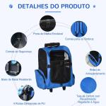 Transportadora para Animais de Estimação 2 em 1 Mochila de Viagem com 2 Rodas para Cães Gatos com Alça Retrátil de Alumínio e Bolso de Armazenamento 42x25x55cm Azul