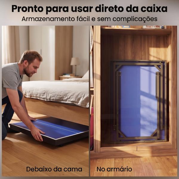 Mesa de Ping Pong Dobrável Mesa de Ping Pong Profissional com Rede e Estrutura de Aço para Interior e Exterior 182x91x76 cm Azul