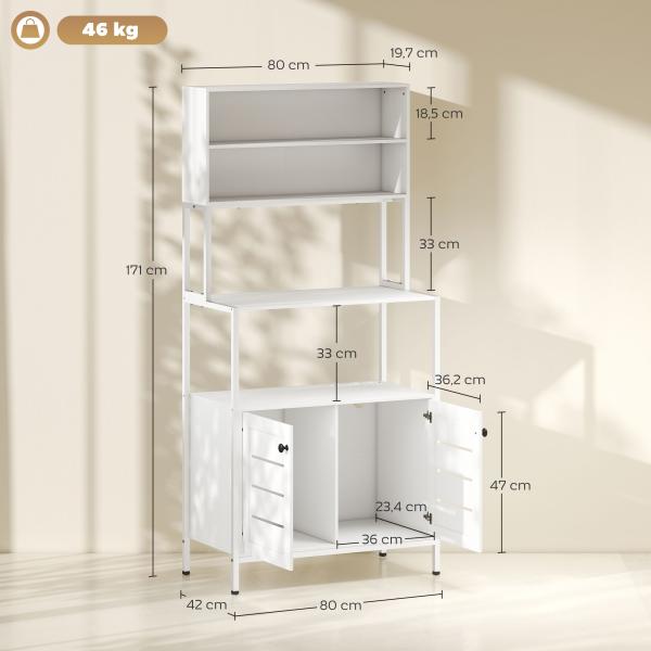 Armário de Cozinha com Tomada de Corrente Suporte para Micro - Ondas 2 Entradas USB e Compartimentos 80x42x171 cm Branco