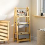 Estante Dobrável para Casa de Banho de Bambu com 2 Cestos para Roupa Suja Estante Aberto 44,5x32x99 cm Cinzento