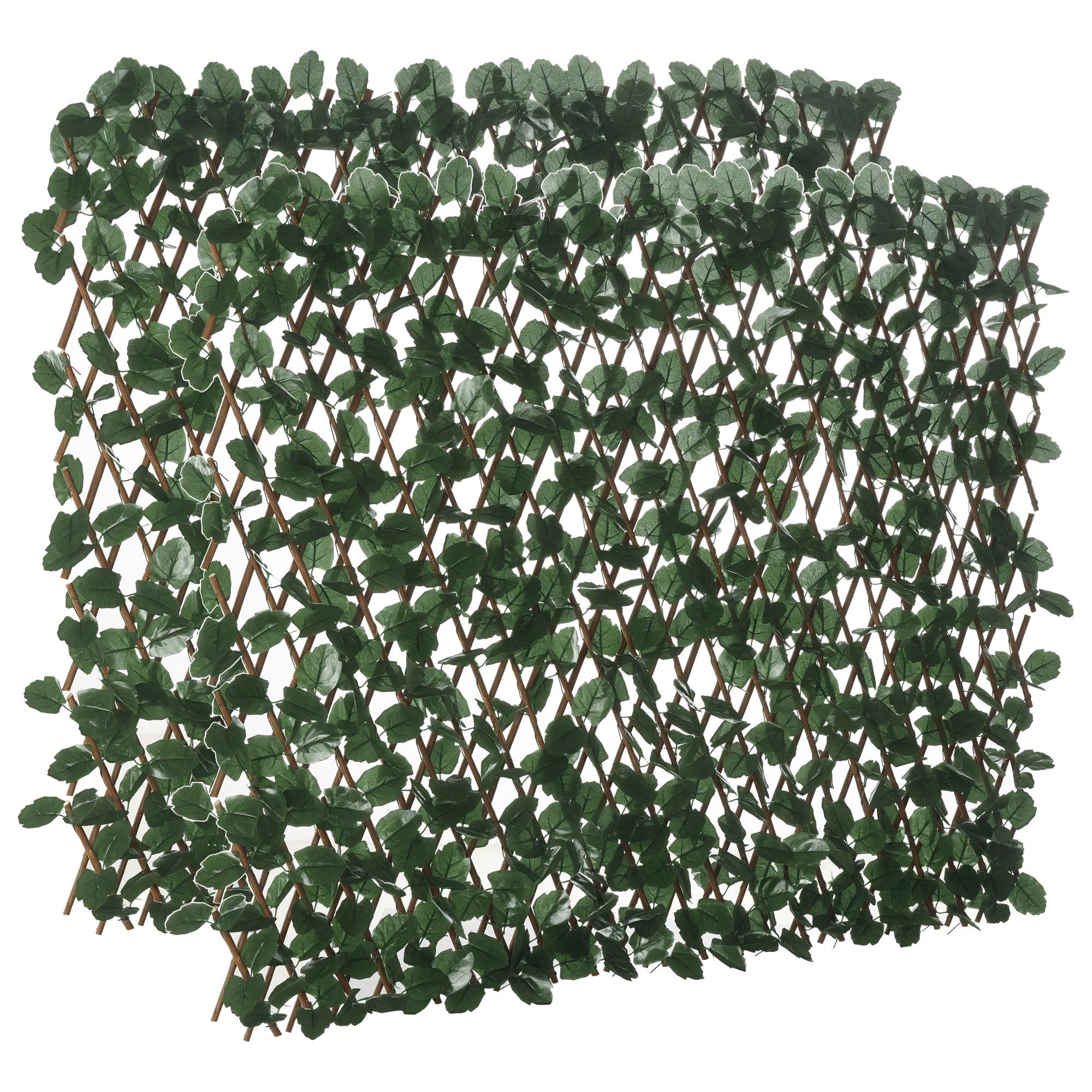 Vedação com Treliça Expansível de 2 Peças com Folhas Artificiais Parede de Folhas com Vime Decorativa Vedação de Privacidade 295x70 cm Verde