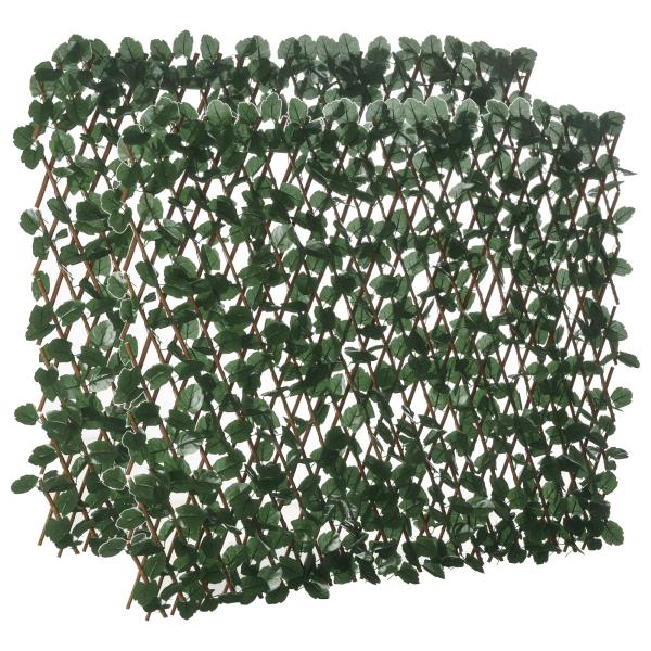 Vedação com Treliça Expansível de 2 Peças com Folhas Artificiais Parede de Folhas com Vime Decorativa Vedação de Privacidade 295x70 cm Verde