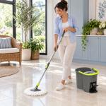 Conjunto de Esfregona e Balde com Espremedor 2 Compartimentos Balde de 20 L 5 Mopas de Microfibra Uso a Seco e Húmido Cinza Escuro