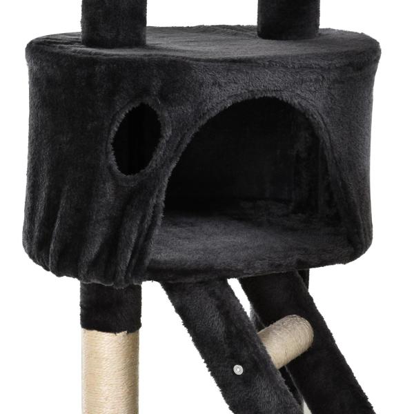 Árvore arranhador para Gatos com Altura Ajustável Plataformas Múltiplas Caverna Cestas e Escadas em Sisal Natural e Pelúcia 60x45x240 - 260 cm Cinza Escuro