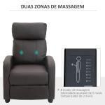 Poltrona de Massagem Reclinável com 2 Zonas de Massagem 8 Programas e 5 Níveis de Intensidade 68x88x98 cm Marrom Escuro