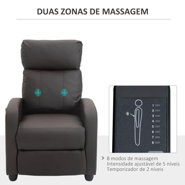Poltrona de Massagem Reclinável com 2 Zonas de Massagem 8 Programas e 5 Níveis de Intensidade 68x88x98 cm Marrom Escuro