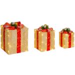 Conjunto de 3 Caixas de Presente de Natal com 58 LEDs Branco Quente Enfeites Luminosos para a Árvore de Natal Dourado