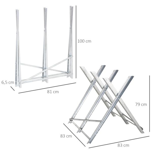 Cavalete para Serrar Dobrável com Altura Ajustável Estrutura Triangular de Metal Suporte para Lenha 83x83x79 cm Prata