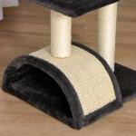 Arranhador para Gatos Médio de 3 Níveis com Postes de Sisal Placa para Arranhar e Bola Suspensa 40x35x72 cm Cinzento Escuro