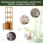 Estantes de bambu para o banheiro Armário alto Livraria Organizador 4 Níveis 1 Porta 36x33x140cm