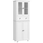Armário de Cozinha Móvel Auxiliar de Cozinha com 2 Portas de Vidro Gaveta e Prateleiras Ajustáveis 61x35x168,5 cm Branco