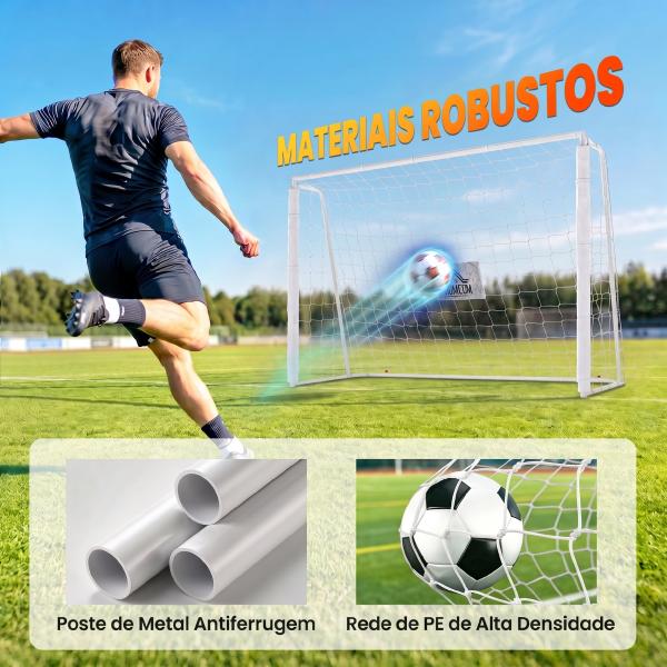 Baliza de Futebol com Suporte de Metal e Rede para Treino e Diversão de Futebol no Jardim Ar Livre 186x62x123 cm Branco