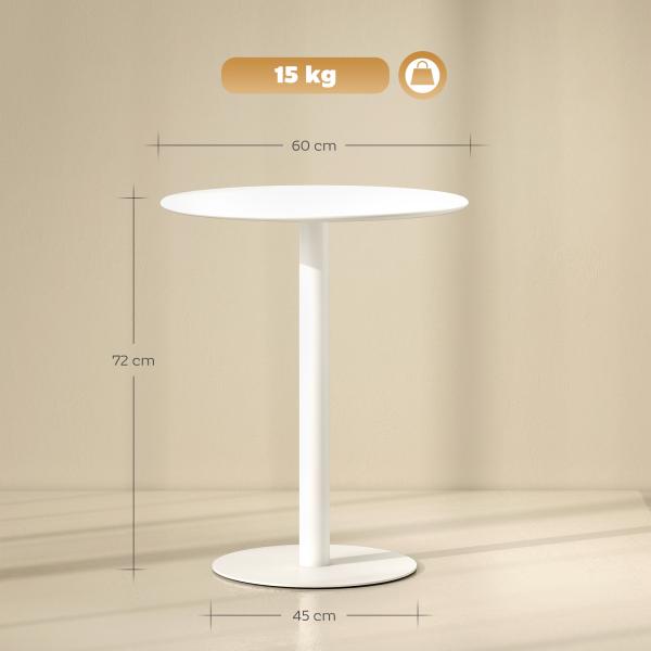 Mesa de Refeição Redonda para 2 Pessoas Mesa de Cozinha de Aço para Interior e Exterior Ø60x72 cm Branco