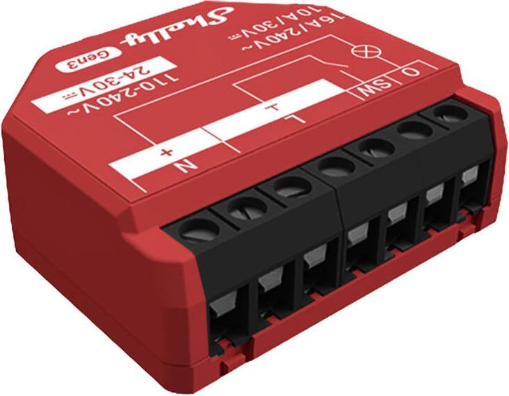 Módulo Interruptor p/ Automação Wi - Fi/Bluetooth 24 - 30VDC 16A c/ Medição Energia - Shelly 1PM Gen3