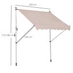 Toldo Manual Retrátil 200x150 cm com Manivela de Alumínio Ângulo Ajustável Proteção Solar para Varanda Jardim Pátio Branco