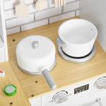 Cozinha Infantil de Madeira para Crianças de 3 - 6 Anos com Sons 14 Acessórios Cozinha Infantil com Telefone Lavatório Microondas e Grifo 82x65x87cm Branco