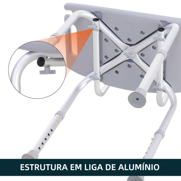 Cadeira para Duche Antiderrapante com Altura Ajustável em 8 Níveis Cadeira de Banho 50,6x43x71 - 88 cm Cinza