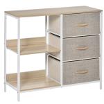 Cómoda de Estilo Industrial com Gavetas de Tecido Dobráveis e 2 Prateleiras 80x29x71 cm Madeira e Cinza Claro
