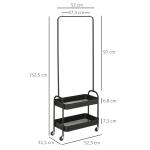 Charriot com Sapateiro Charriot com Rodas Barra de Pendurar e 2 Cestos para Entrada Dormitório Sala de Estar 56,5x31,5x152,5cm Preto