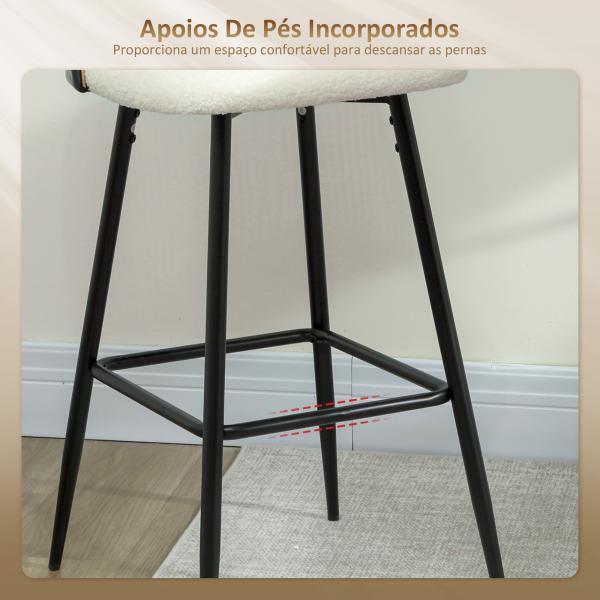 Conjunto de 2 Bancos de Bar Bancos Altos de Cozinha com Encosto de Vime Assento Estofado em Borrego 48x54x102 cm Creme