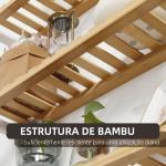 Estante de Parede de Bambu de 3 Níveis Estante Suspensa para Sala de Estar Dormitório Cozinha 60x15x54cm Madeira e Branco