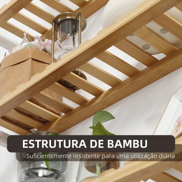 Estante de Parede de Bambu de 3 Níveis Estante Suspensa para Sala de Estar Dormitório Cozinha 60x15x54cm Madeira e Branco