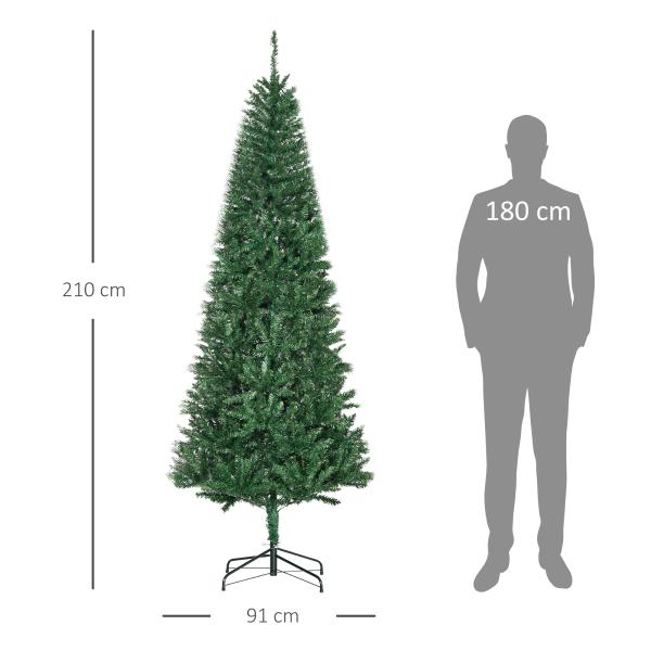 Árvore de Natal Artificial 210cm com 865 Ramos Ecológicos Decoração de Natal para Interiores Φ91x210cm Verde
