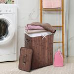 Cesto de Roupa de Bambu Dobrável Cesto para Roupa Suja 70L com Tampa e Bolsa Amovível 40x30x60 cm Bambu