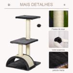Arranhador para Gatos Médio de 3 Níveis com Postes de Sisal Placa para Arranhar e Bola Suspensa 40x35x72 cm Cinzento Escuro