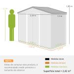 Abrigo de Jardim 213x130x185 cm Abrigo de Jardim Metálico de Exterior com 2 Portas Deslizantes e 4 Janelas Madeira