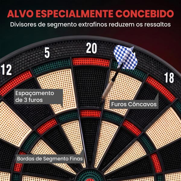 Alvo Eletrónico com 6 Dardos e 30 Pontas, Ecrã LCD, 26 Jogos e 185 Variações, para 8 Jogadores